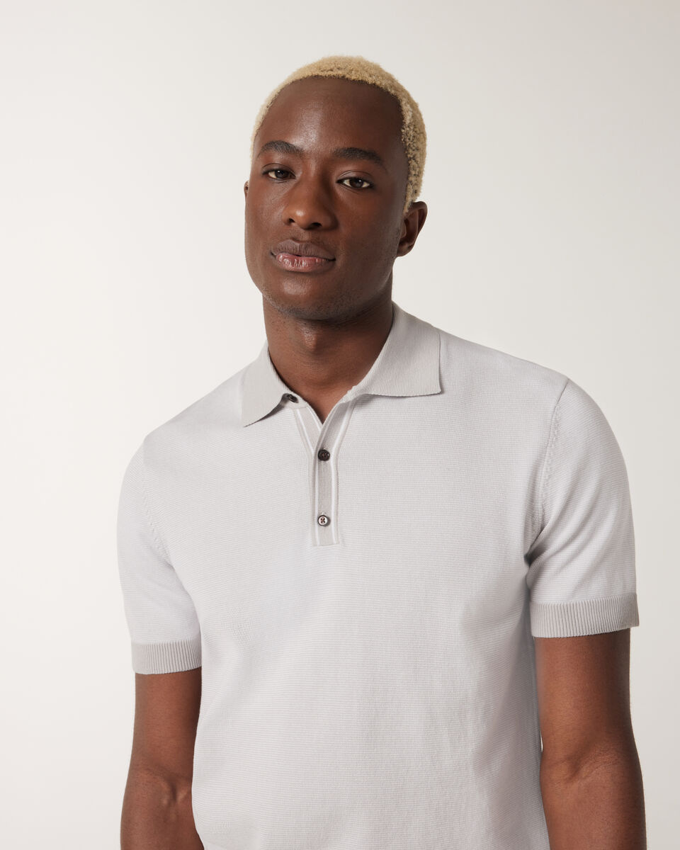 Striped Button-up Collar Polo, Bone, hi-res